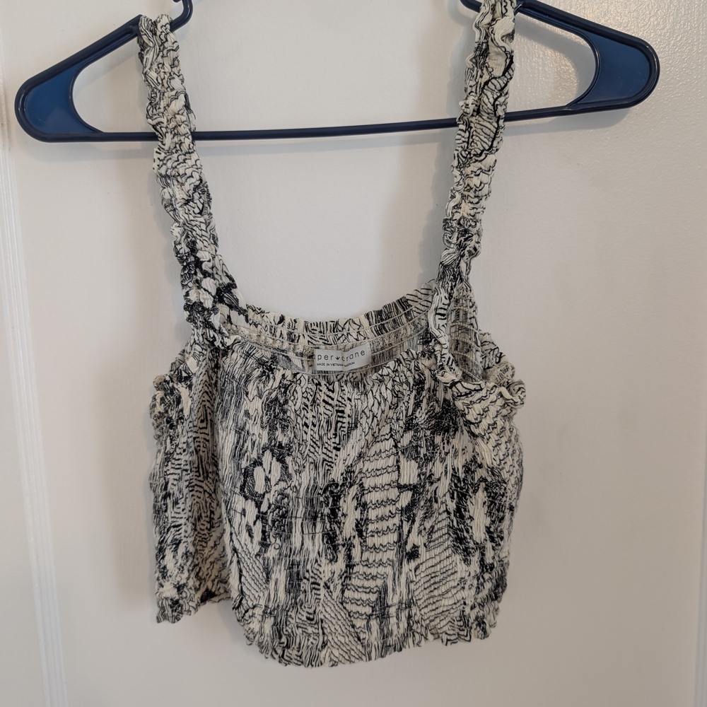 Paper Crane Black and White Smocked Print Crop Top